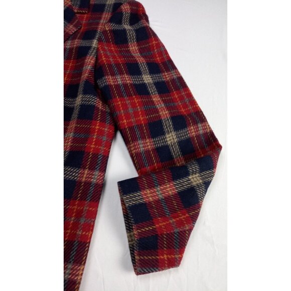 Vintage Requirements Plaid Wool Blend Dark Red and Navy Blue Jacket  Size 8 - Picture 3 of 15